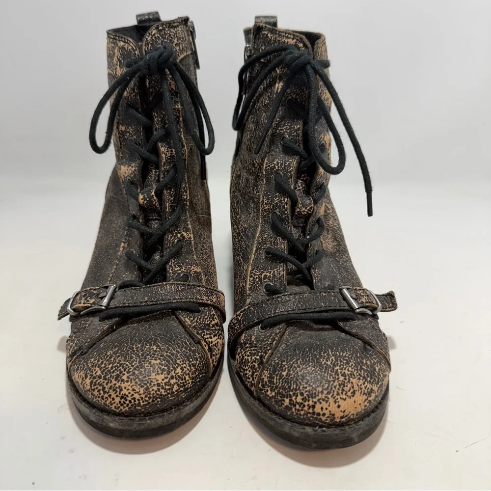 OTBT Floyd Distressed Crackle Leather Combat Boots Bronze Black Womens 7M